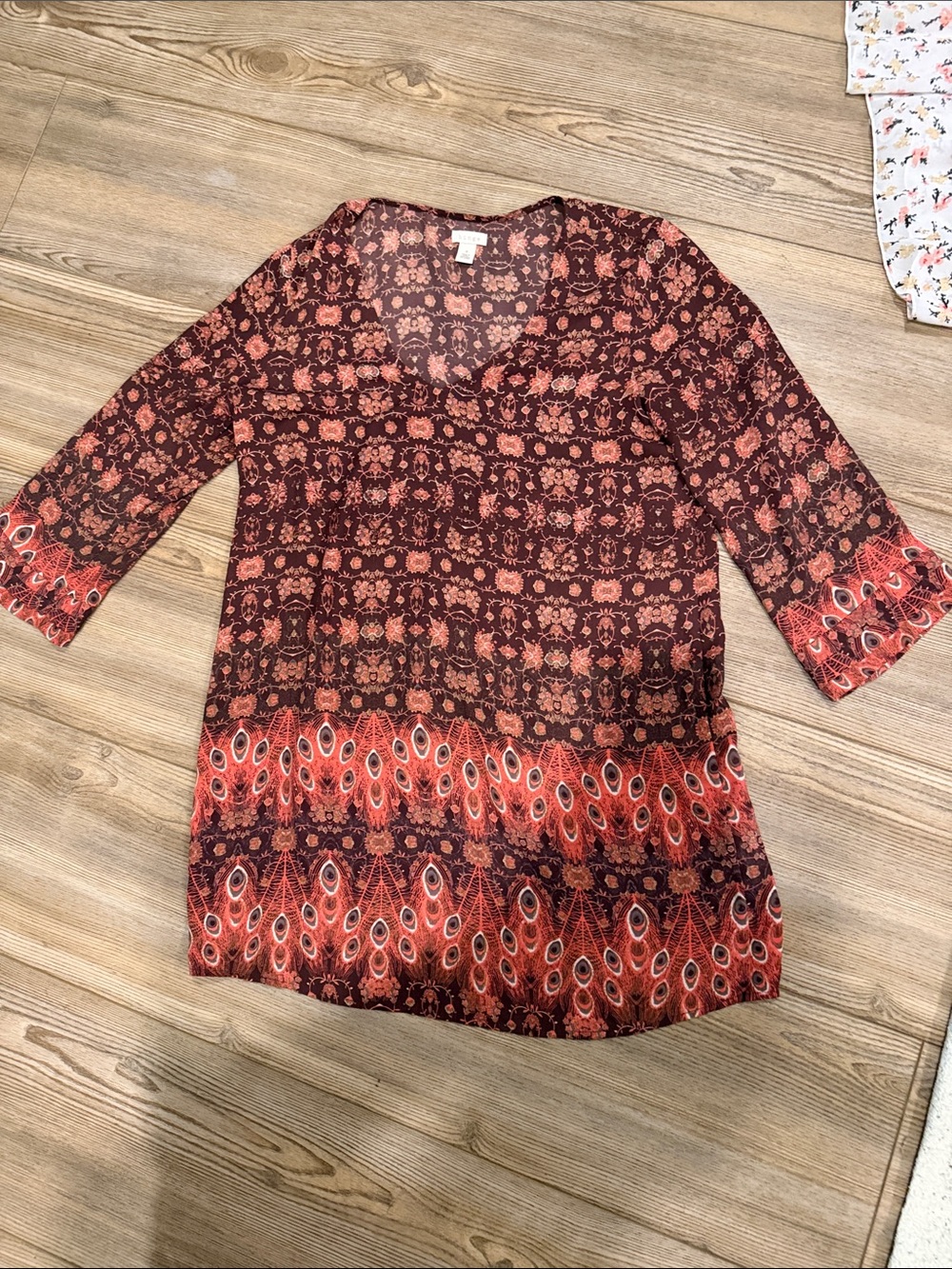 hinge Rust and Burgundy Boho Printed Tunic